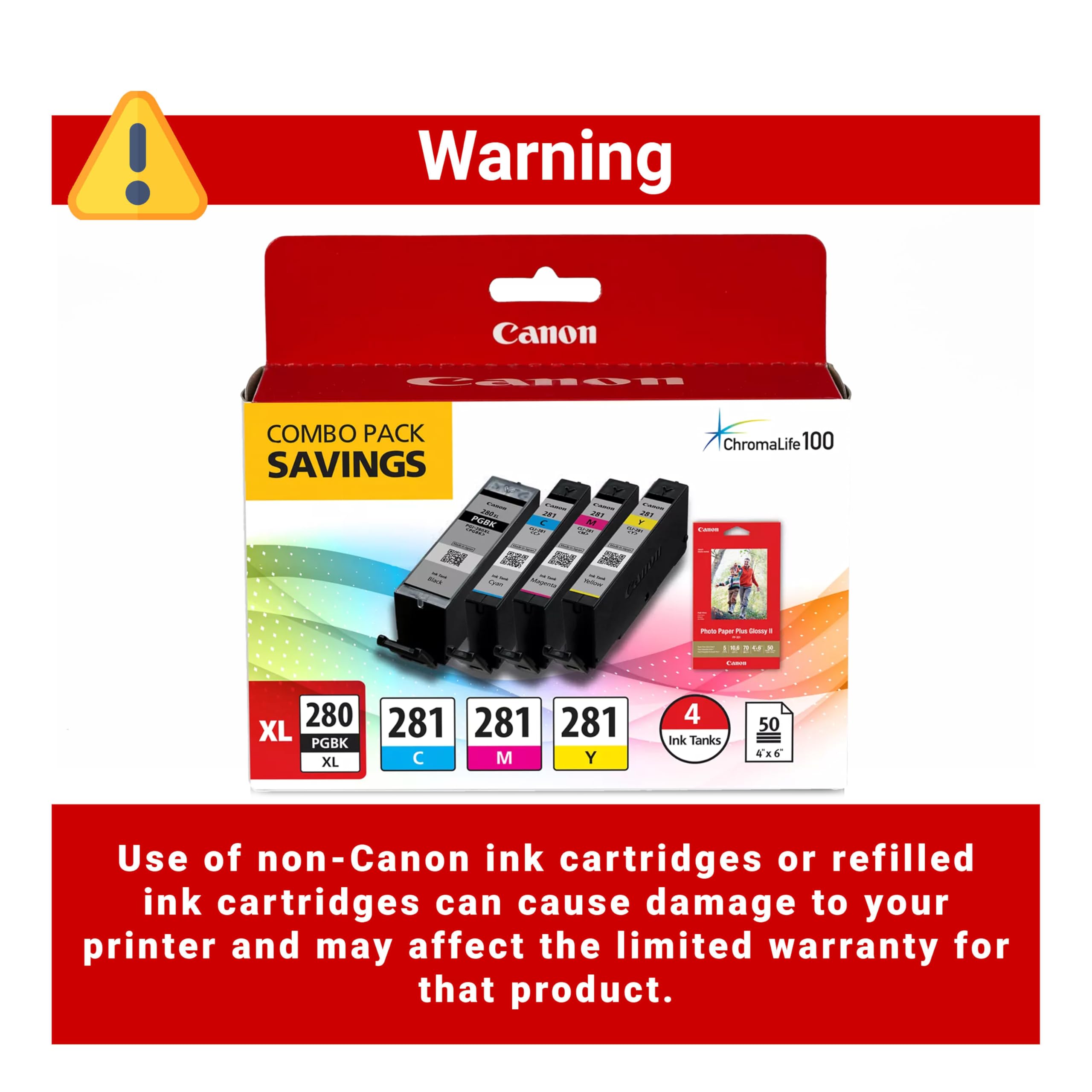 Canon PGI-280XL /CLI-281 Genuine Combo Pack with PP-301